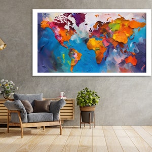 Large colorful world map wall art World map wall painting for living room decor Wooden Premium Canvas Painting image 6