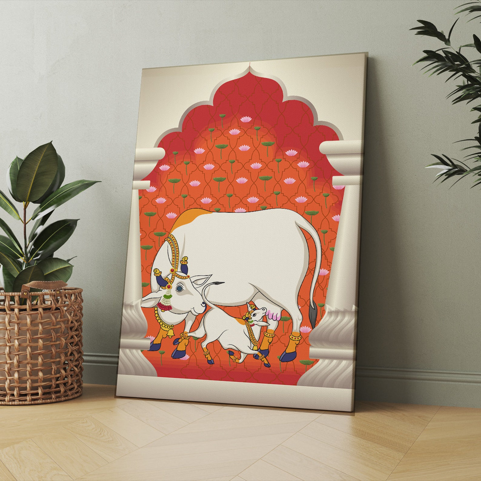 Indian Sacred Cow Pichwai Painting Home Decor Wall Art Large