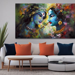 Radha Krishna Acrylic Painting on Canvas | Radha Krishna Wall Painting | Krishna Wall Art / Decor | Home Decor Art