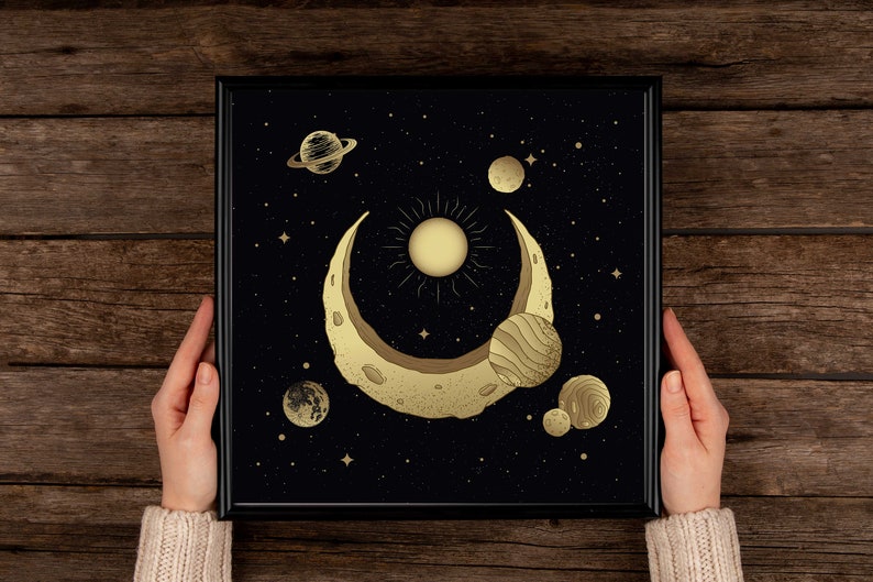 Sun & Moon Celestial Wall Painting Astrology Wall Art Large