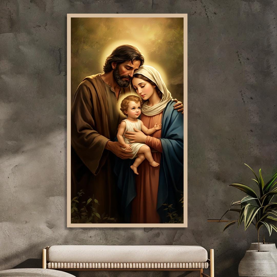 Holy Family Canvas Painting: Jesus, Mary, Joseph - Religious Wall Art ...