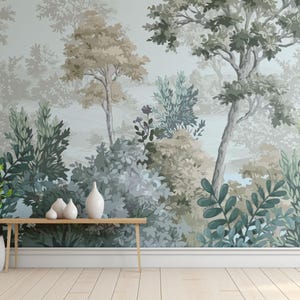 Vintage Garden Peel & Stick Wallpaper | Green Trees Nature Mural for Living Room  Bedroom Décor