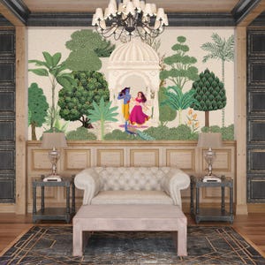 Radha Krishna Mural Wallpaper: Custom Size Indian Art, Peel & Stick