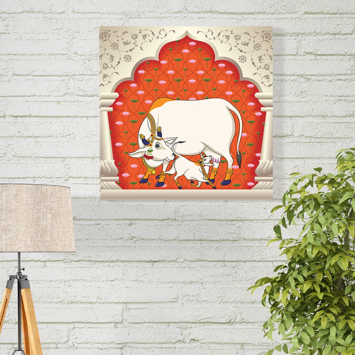 Indian Sacred Cow Pichwai Painting Home Decor Wall Art Large