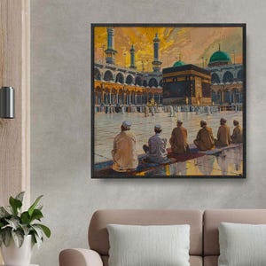Kaaba Mecca canvas wall painting, islamic Pilgrimage Painting, Muslim Prayer Artwork in Masjid al-Haram, Spiritual Mecca Home Decor