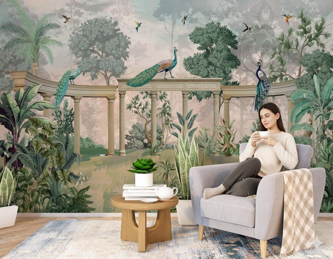Mughal Garden Peel & Stick Wallpaper | Tropical Rajasthan Art Mural for ...