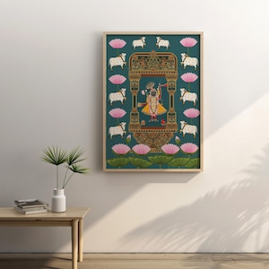 Shrinath ji Pichwai Painting | Handmade Wall Painting for Home Decor | Holy Cow Indian Decor | House Warming Gift