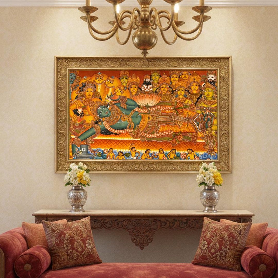 Vishnu Canvas Print | Anantashayana Wall Art | Hindu God Painting ...