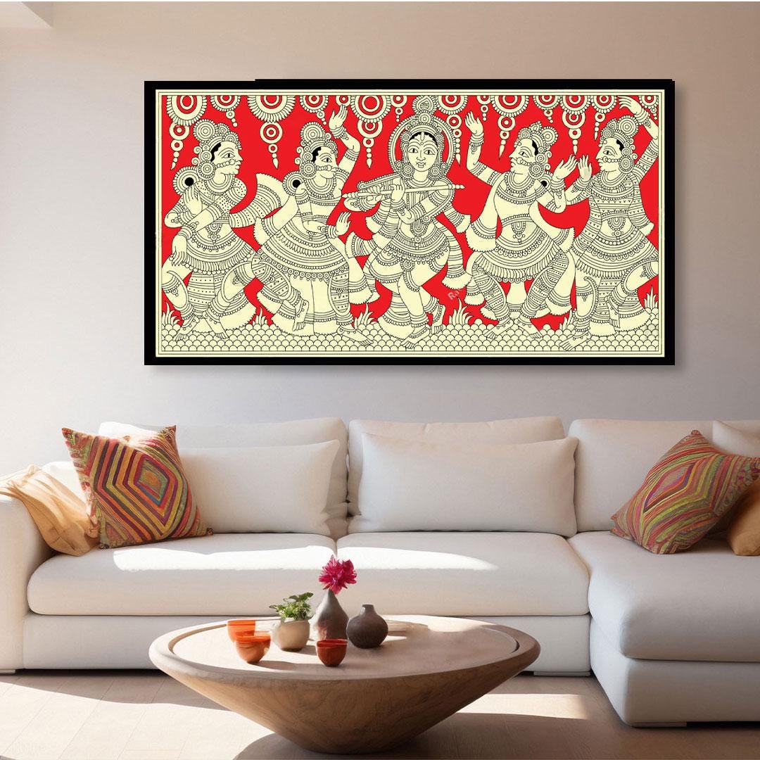 krishna Raasleela Kalamkari Malerei | Krishna Wanddekor | Indische Kunst | Kalamkari Malerei Wohnkultur | Vastu Gemälde Wohnzimmer Dekor