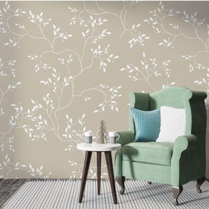 Wallpaper Peel and Stick Wallpaper, Removable wallpaper Home Decor, Beige leaves Pattern Wallpaper, Boho Leaf Wallpaper, Removable Wallpaper