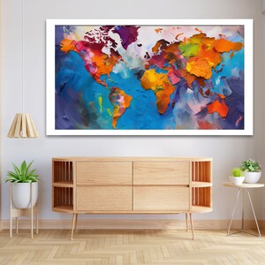 Large colorful world map wall art World map wall painting for living room decor Wooden Premium Canvas Painting image 5