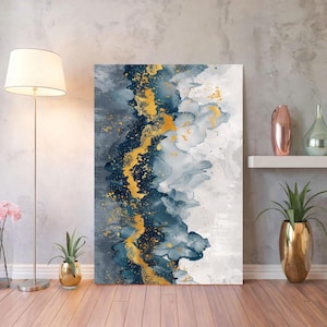 Abstract print Blue gold Marble wall art ,Abstract Canvas art Marble Wall decor, Modern wall art Abstract Canvas wall art