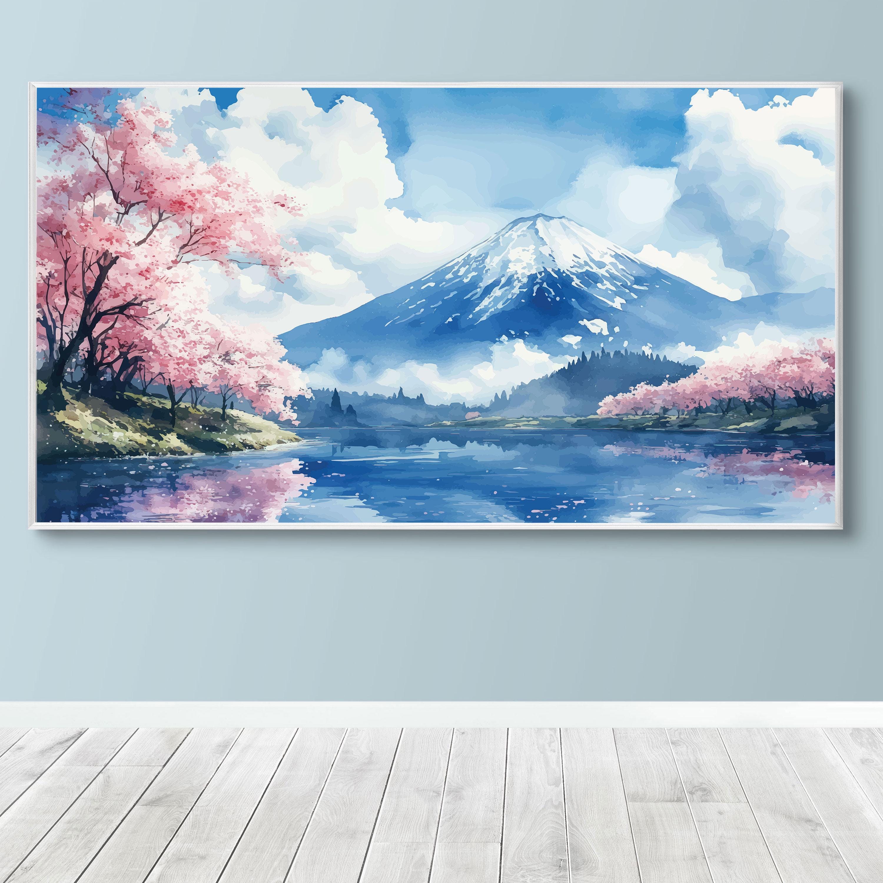 Mount Fuji Canvas Painting: Japanese Cherry Blossom Lake View - Etsy