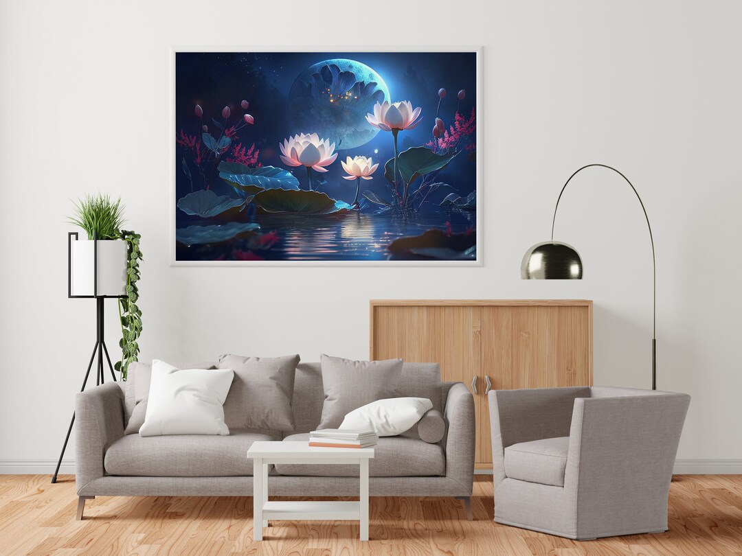 Blue Lotus Flower Canvas Print | Water Lily Pond Landscape Art - Etsy