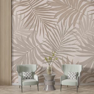 Beige Palm Leaf Peel & Stick Wallpaper | Neutral Tropical Boho Wall Mural for Home Décor