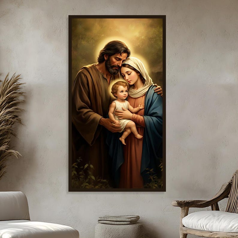 Holy Family Canvas Painting: Jesus, Mary, Joseph - Religious Wall Art ...