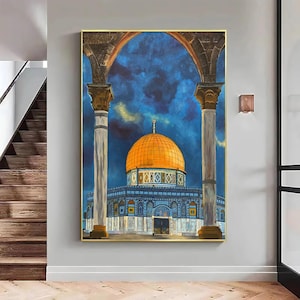 Dome of the Rock Canvas Painting | Islamic Architecture Wall Art of Jerusalem Al-Aqsa Mosque