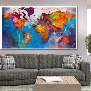 Large colorful world map wall art World map wall painting for living room decor Wooden Premium Canvas Painting image 4