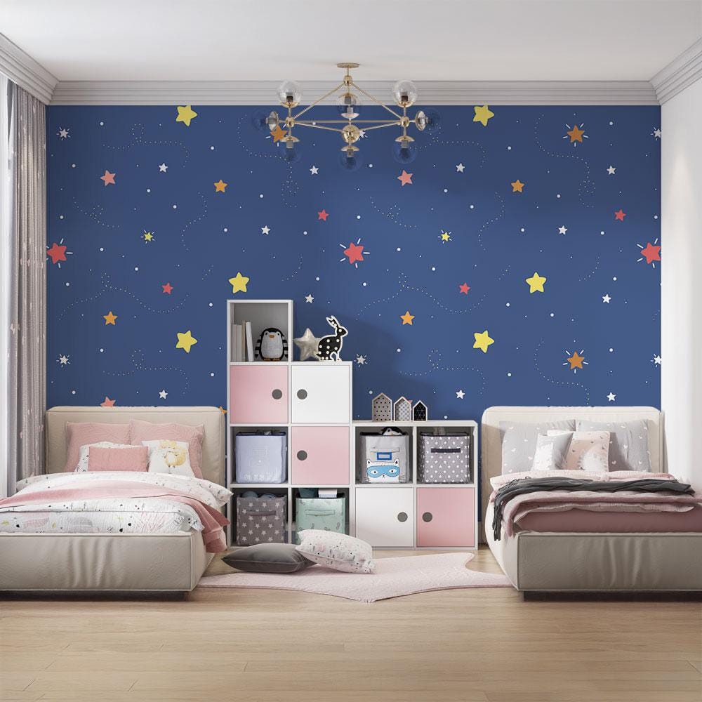 Starry Night Sky Kids Room Wallpaper | Removable Boho Peel & Stick Wall ...