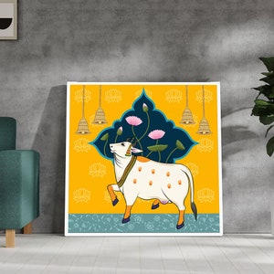 Indian Traditional Painting of Holy Cow - Handmade Pichwai Painting for Home Decor | Wall Hanging | Premium Wall Art | House Warming Gift