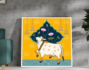 Indian Traditional Painting of Holy Cow - Handmade Pichwai Painting for Home Decor | Wall Hanging | Premium Wall Art | House Warming Gift