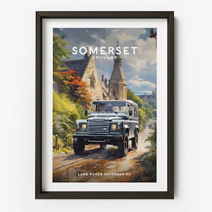 Land Rover Defender 90 in Somerset Art Print - Land Rover Poster, Defender 90 Poster, Somerset Location Print, Gifts for him - TAF1069
