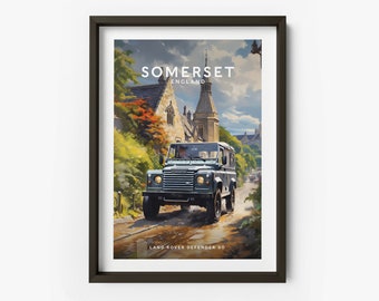 Land Rover Defender 90 in Somerset Art Print - Land Rover Poster, Defender 90 Poster, Somerset Location Print, Gifts for him - TAF1069