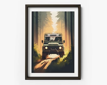Land Rover Defender Print - Forest Print, Defender, Land Rover Art Print, Fathers Day, Gifts for Him - TAF1031