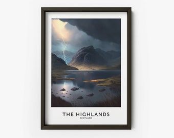 Scottish Highlands Art Print - Highlands Art Print, Scotland Print, Location Print Highlands Poster - TAF1018