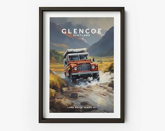 Land Rover Series 3 in Glencoe Art Print - Land Rover Poster, Glencoe Location Print, Series 3 Poster, Gifts for Him - TAF1036