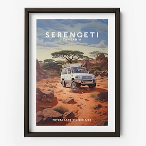 Toyota Land Cruiser in the Serengeti Art Print - Land Cruiser FJ60 Poster, FJ60 Art Print, Serengeti Location Print - TAF1049