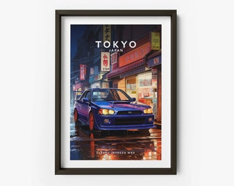 Subaru Impreza WRX in Tokyo Print - Subaru Impreza Poster, WRX poster, Tokyo Location Print, Gifts for Him - TAF1058