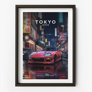 Toyota Supra in Tokyo Art Print -  Toyota Supra Mk4 Poster, Supra MK4 Art Print, Tokyo Location Art Print - TAF1055