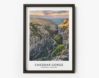 Cheddar Gorge Art Print - Somerset Print, Location Print, Cheddar Gorge Gift, Somerset New Home Gift, Somerset Poster - TAF1070