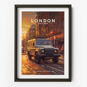 Land Rover Defender 110 in London Art Print - Defender Art Print, Land Rover Poster, London Location Print, Gifts for Him - TAF1037