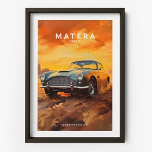 Aston Martin DB5 in Matera Art Print - DB5 Poster, Aston Martin Print, James Bond Poster, Matera Location Print - TAF1042