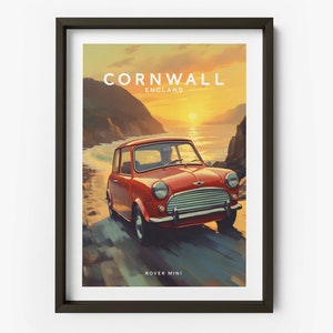 Mini Cooper in Cornwall Art Print - Classic Mini Poster, Mini Cooper Poster, Cornwall Location Print, Gifts For Him - TAF1043