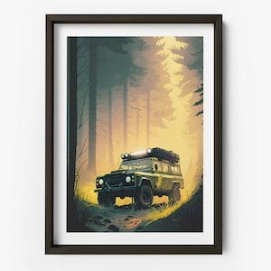 Vintage Land Rover Defender Art Print - Retro Off-Road Car Wall Decor, Fathers Day, Gifts for Him, Land Rover art print - TAF1026