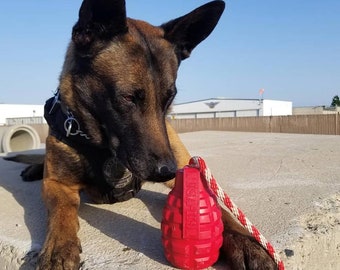 Hundespielzeug Granate Rot & Schwarz, Kauspielzeug für Hunde, Snackspielzeug für Hunde, Intelligenzspielzeug Hund, Zerrspielzeug Hund