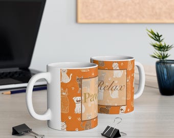 Tatzen & Relax Tasse | Katze Muster Keramik Kaffeetasse
