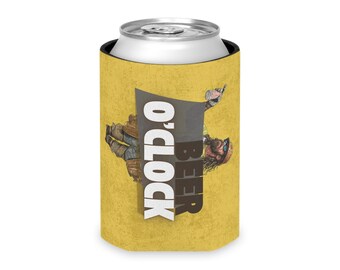 Beer O Clock Can Cooler | Retro Construction Worker Graphic