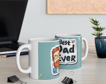 Best Dad Ever mug | Father and child illustration, ceramic coffee cup | Fathers Day Gifts | Fathers Day Mug