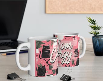Katzen Mama Energie Tasse | Keramik Kaffeetasse, 11oz oder 15oz | Katzenliebhaber Tasse | Geschenke für Sie | Katzen-Tasse | Geschenke für Tierliebhaber