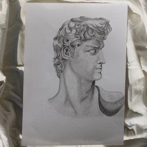 Dibujo lápiz gris papel blanco reproducción David