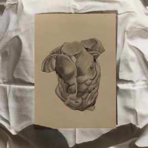 Patrón de torso desnudo de papel de cartón de dibujo a lápiz gris para decoración de pared