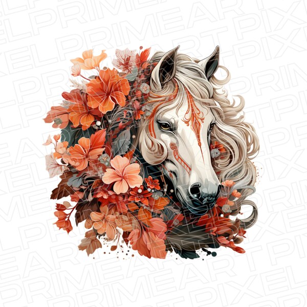 Exquisite 10 Floral Horse Clipart, High-Resolution & Transparent, Horse Designs, Creative projects, Transparent PNG, Print on Demand, Gifts