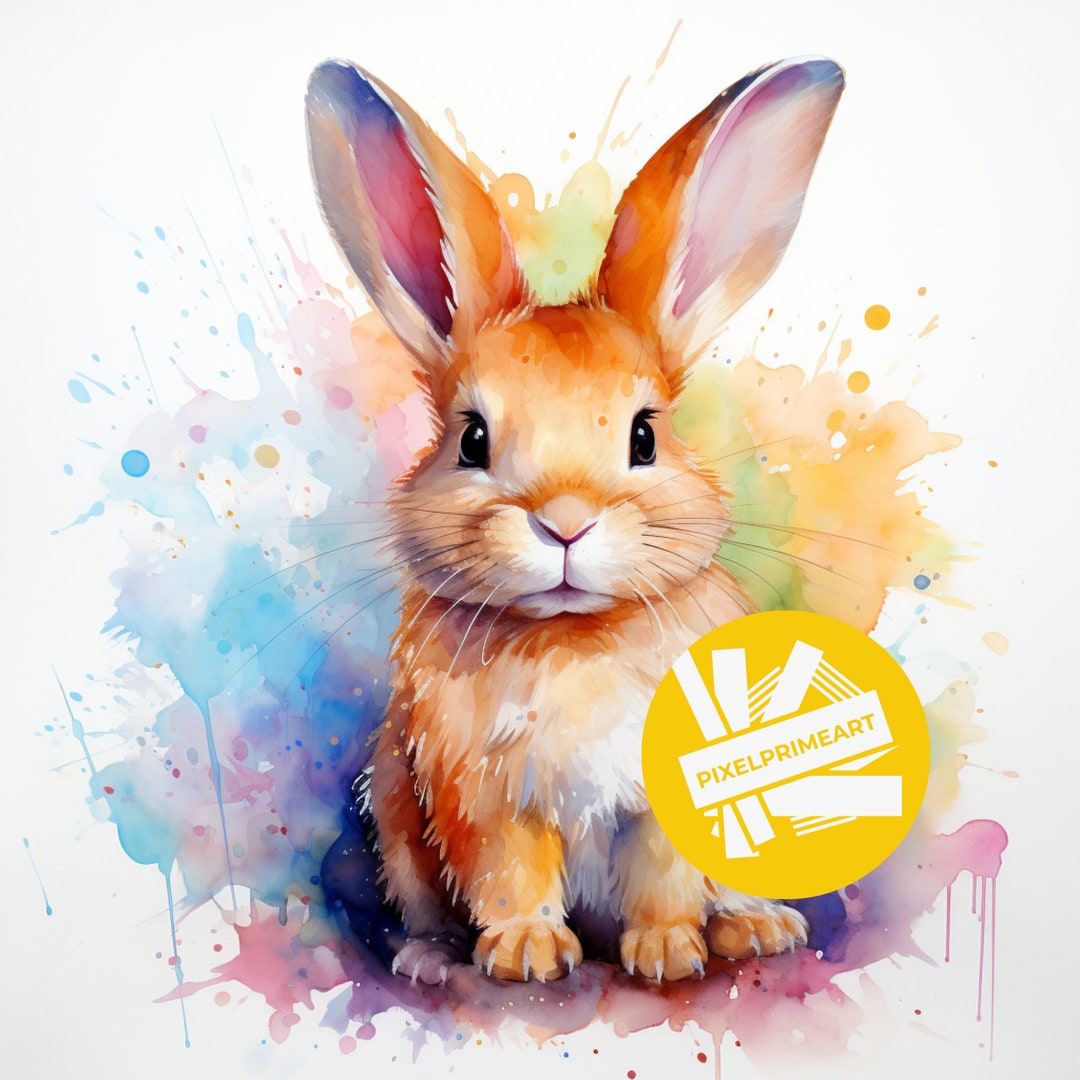 Watercolor Radiant Rabbit Clipart, Printable Watercolor Clipart, Rabbit ...