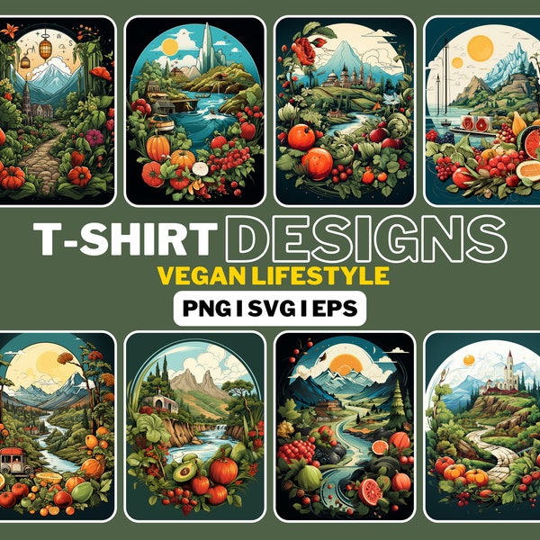 Unique Vegan Lifestyle T-Shirt Design Bundle, Eco-Friendly & Stylish, T-shirt Designs Bundle Set, Clipart, Printable Artwork, Clipart