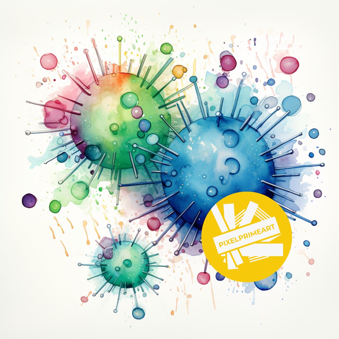 Color Virus Craft Watercolor Virus Clipart, Printable Watercolor Clipart, Virus Clipart ...