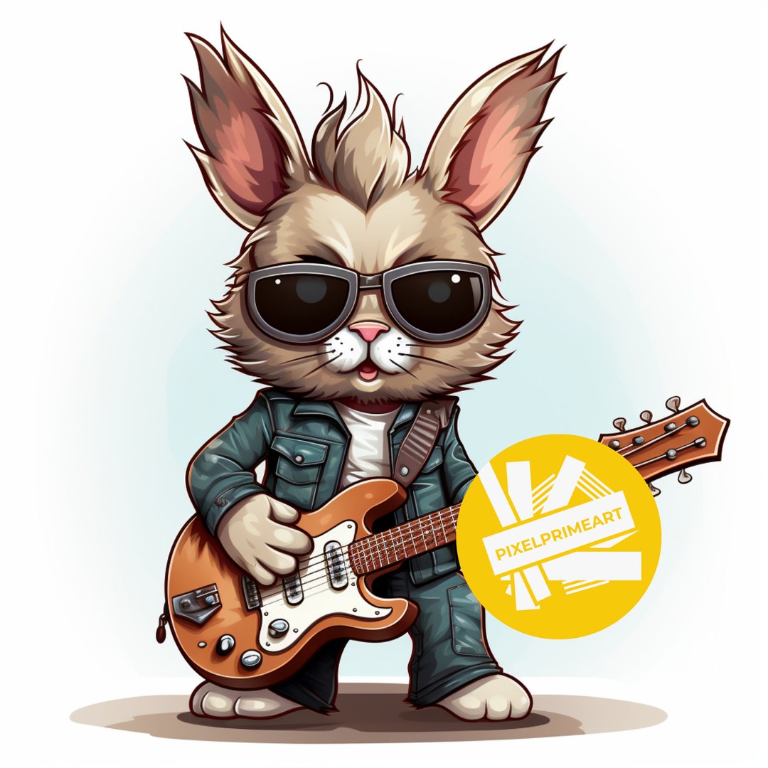 Rock Star Rabbit Clipart, Printable Clipart, Rabbit Clipart, High ...